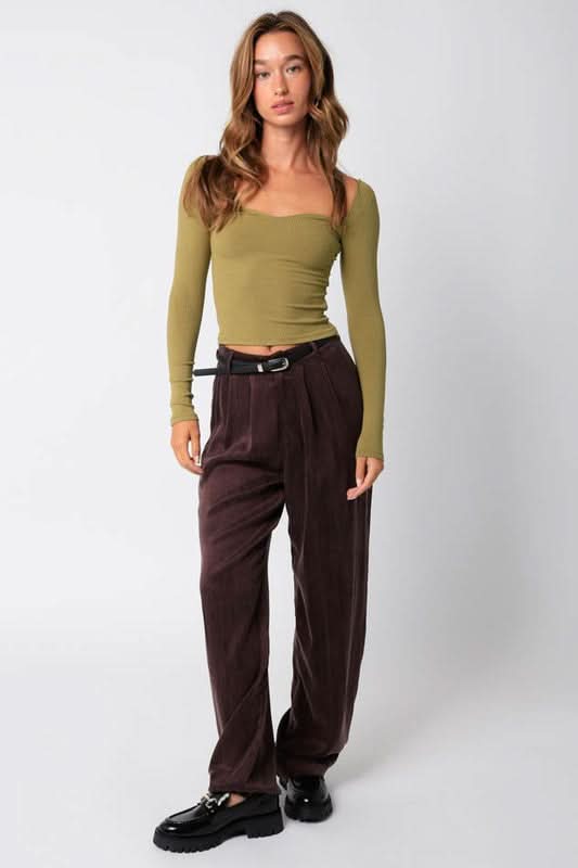 Reema Olive Sweetheart Long Sleeve Top