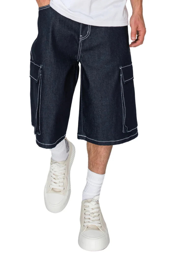 Baggy Fit Cargo Raw Denim Shorts Victorious