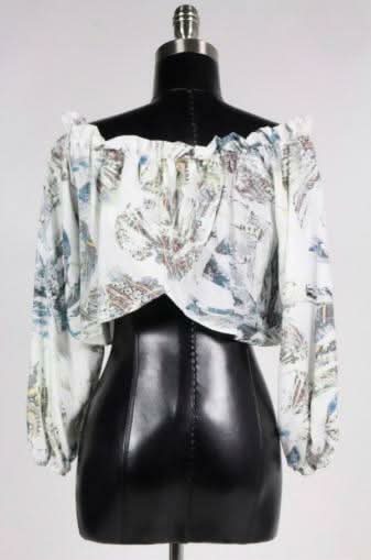 San Nicolas Tropical Print Off-The-Shoulder Crop Top