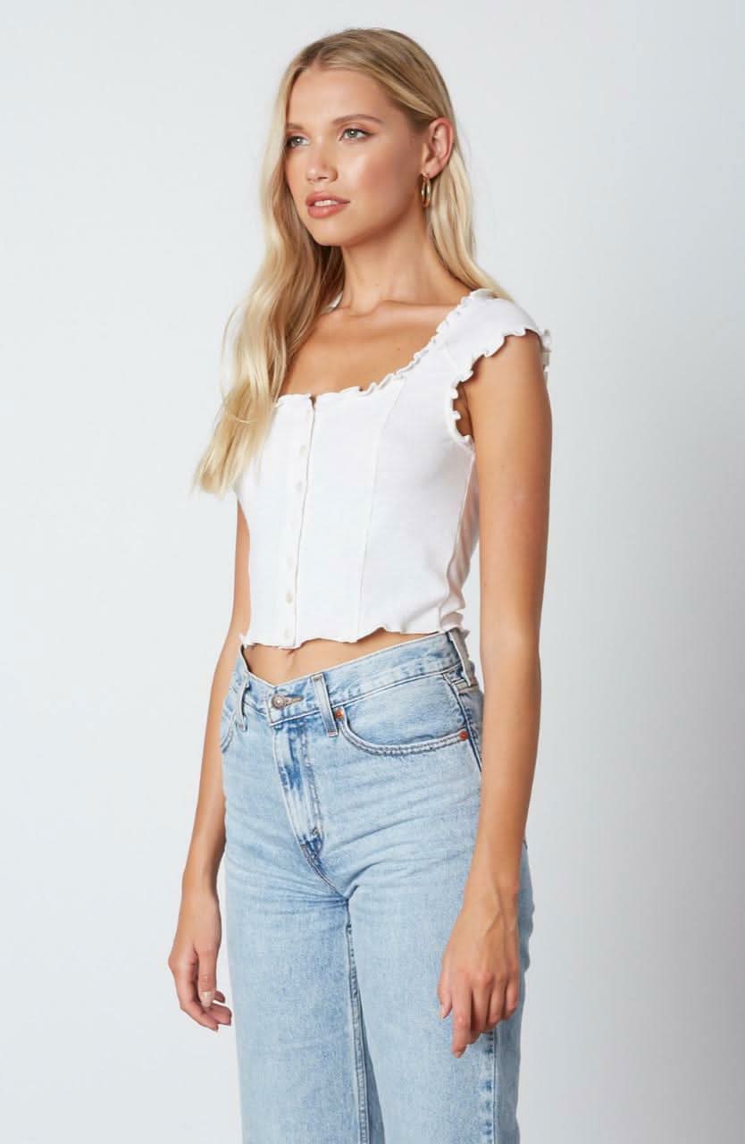 What You Want White Button-Down Cropped Tank Top