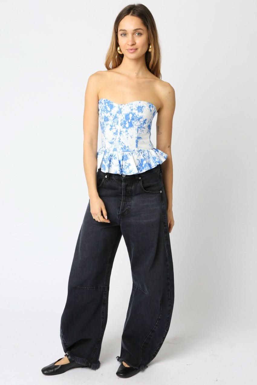 Sutton White and Blue Floral Bustier Top