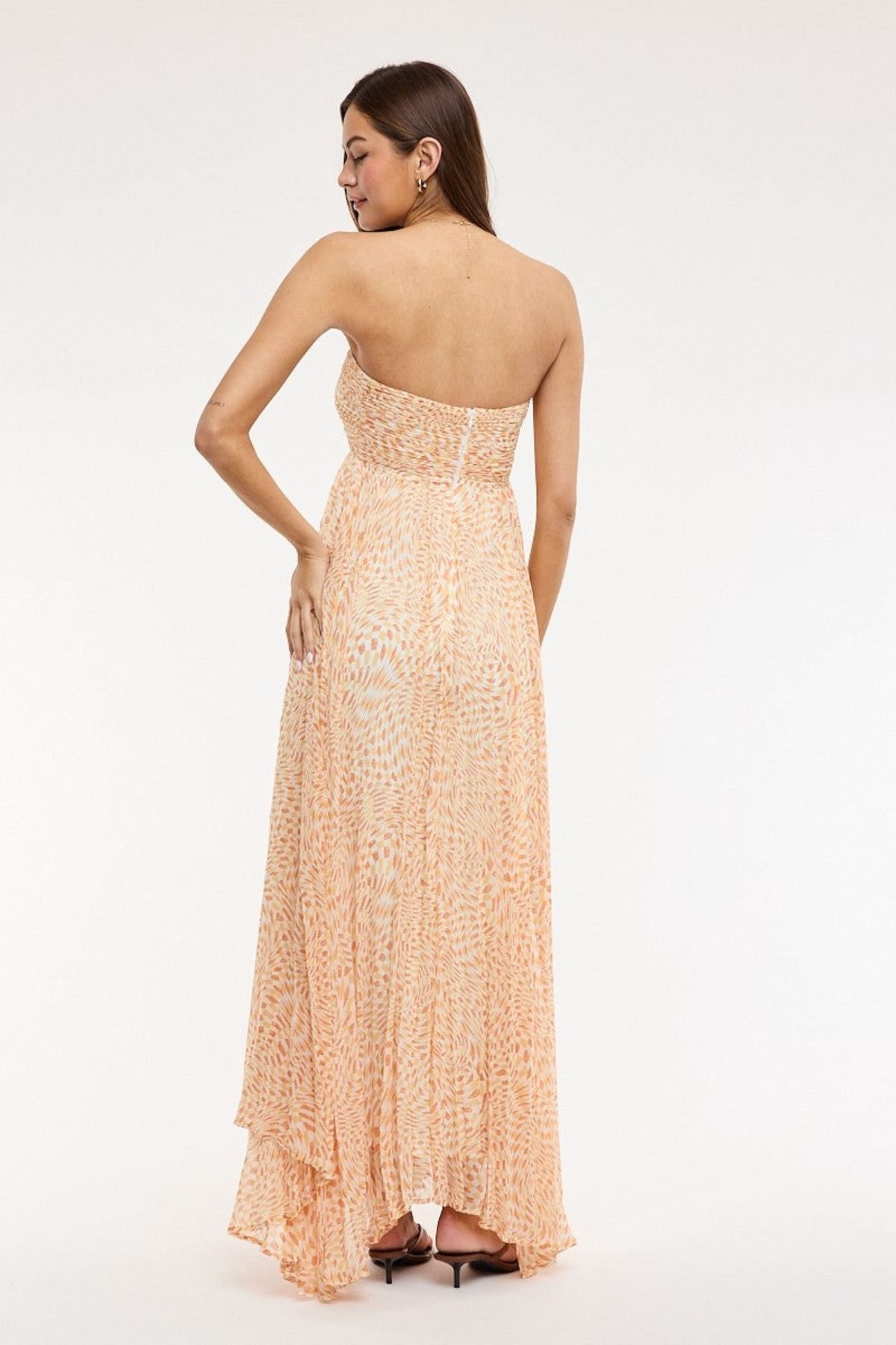 Willow Orange Print Strapless Maxi Dress