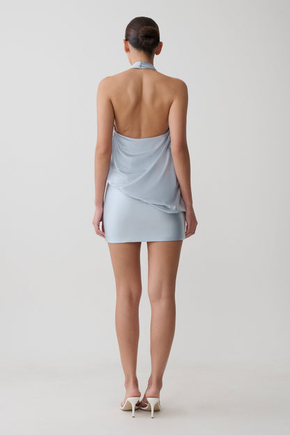 Arabel Draped Halter Mini Dress - Pale Blue