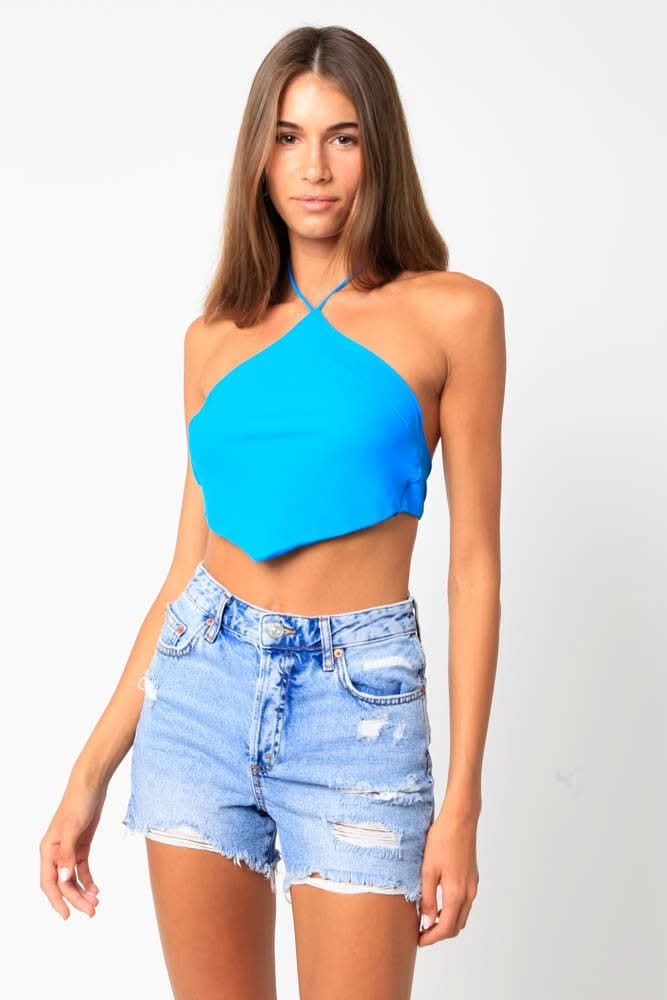 Serena Blue Handkerchief Halter Top