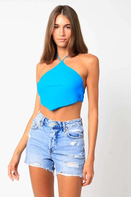 Serena Blue Handkerchief Halter Top