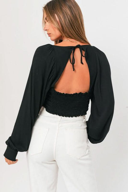 Sasha Black Long Sleeve Crop Top