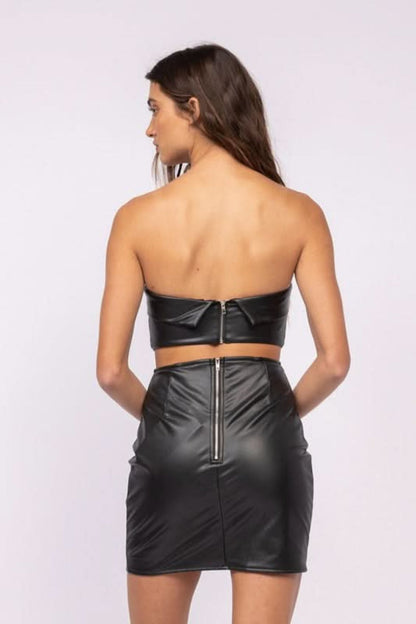 You're The One Black Vegan Leather Strapless Bodycon Mini Dress