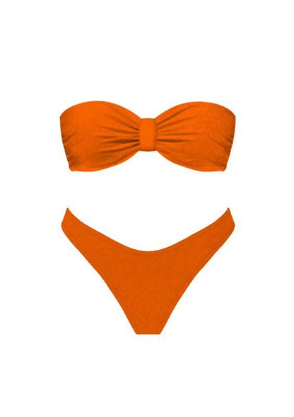 There She Goes Orange Shimmer Front Knot Bikini