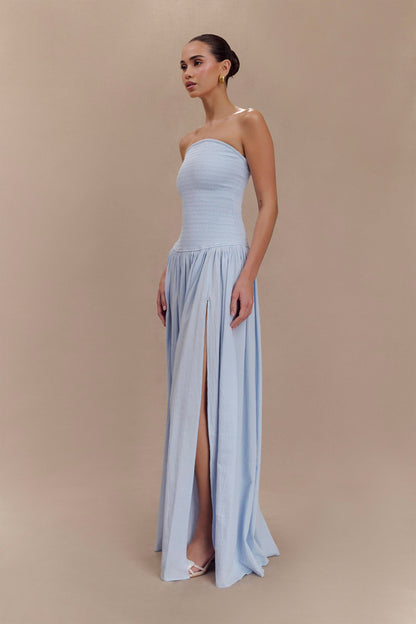 Maureen Cotton Shirring Maxi Dress - Powder Blue