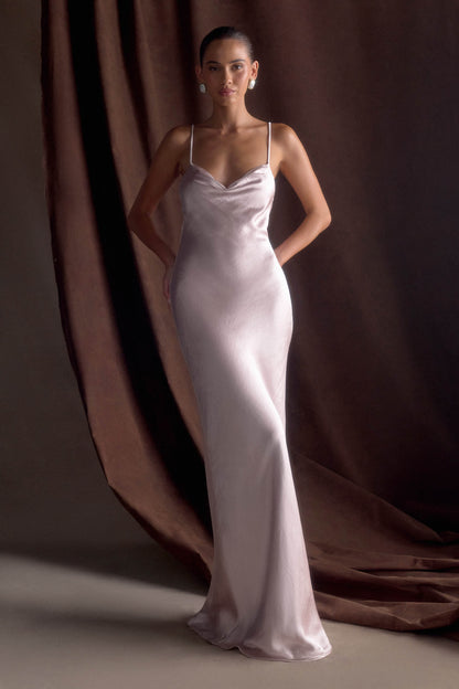 Lilly Sweetheart Satin Maxi Dress - Soft Pink