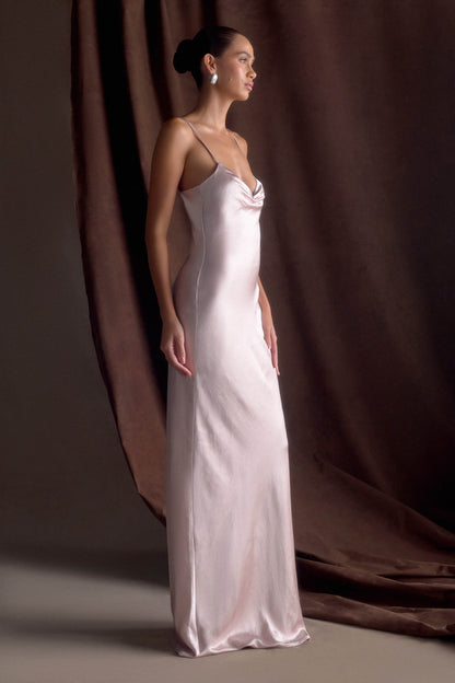 Lilly Sweetheart Satin Maxi Dress - Soft Pink