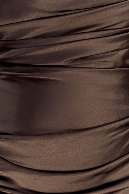 Sarah Strapless Maxi Dress With Waist Tie - Mocha