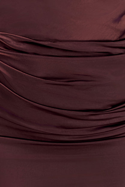 Dalia Off Shoulder Satin Maxi Dress - Dark Chocolate