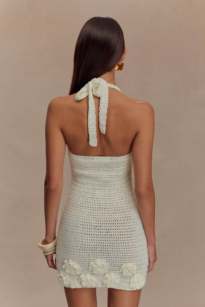 Liyah Floral Hand Crochet Mini Dress - Ivory