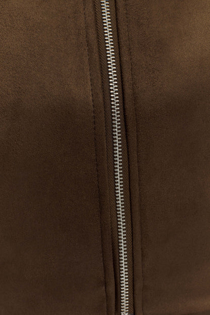 Hayes Faux Suede Collared Jacket - Chocolate