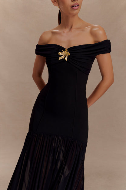 Kellie Off Shoulder Crepe Maxi Dress - Black