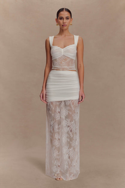 Guinevere Lace And Mesh Top - Ivory