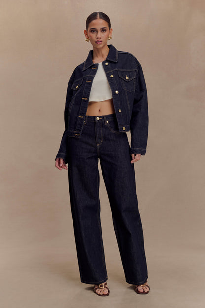 Kirra Cinched Denim Jacket - Washed Indigo Blue