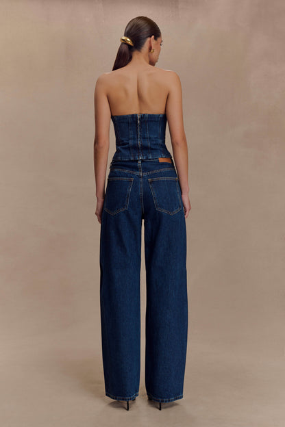 Monte Strapless Diamante Denim Corset - Midnight Blue