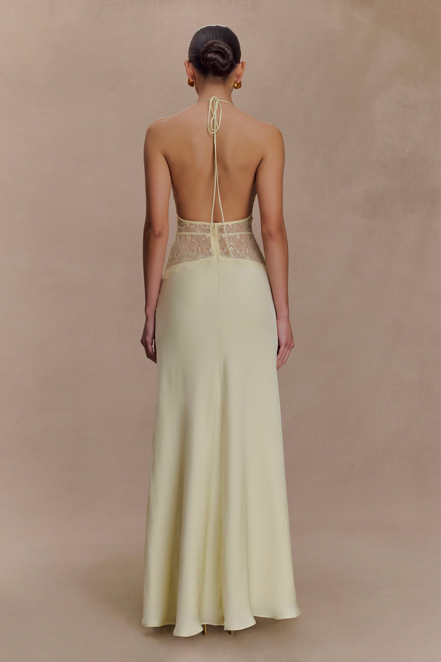 Dinah Lace And Satin Maxi Dress - Lemon