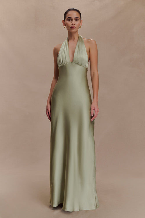 Alice Satin Halter Maxi Dress - Sage