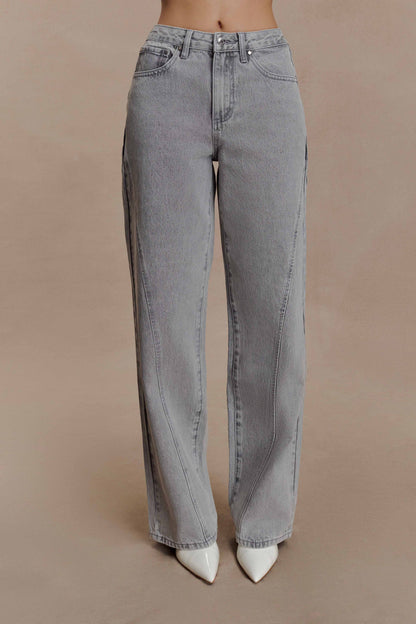 Georgette Mid Rise Paneled Denim Jeans - Grey