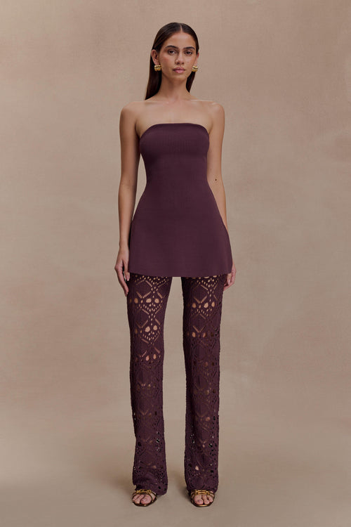 Anette Bandage Knit Strapless Top - Chocolate