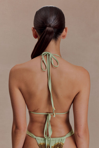 Robyn Beaded Triangle Bikini Top - Sage