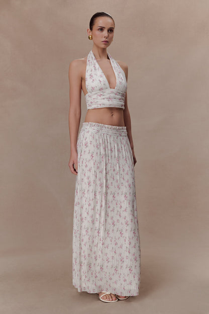 Amaris Gathered Plisse Maxi Skirt - Floral Ditsy Print