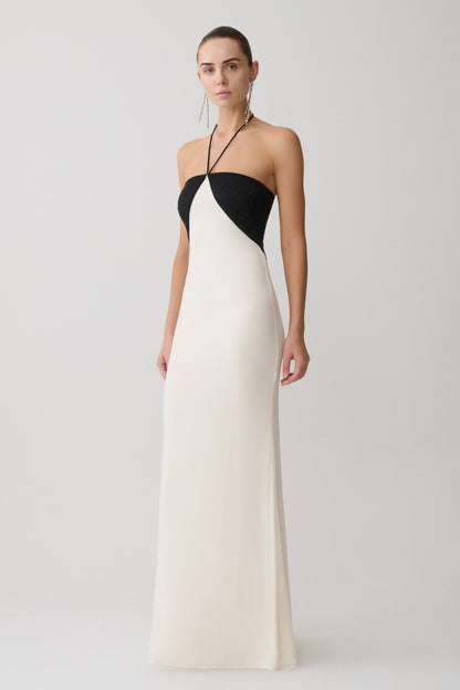 Hien Sequin Halter Maxi Dress - Black/Ivory