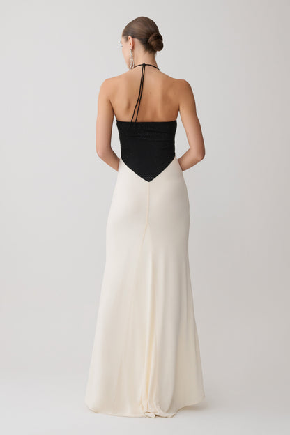 Hien Sequin Halter Maxi Dress - Black/Ivory