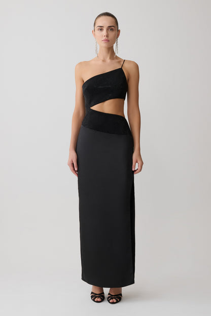 Athena One Shoulder Diamante Maxi Dress - Black