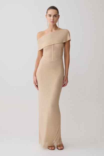 Phi Multi-Wear Cowl Diamante Maxi Dress - Gold