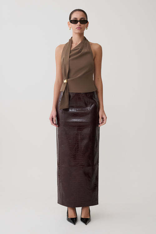 Marina Halter Top With Hardware - Cacao Brown