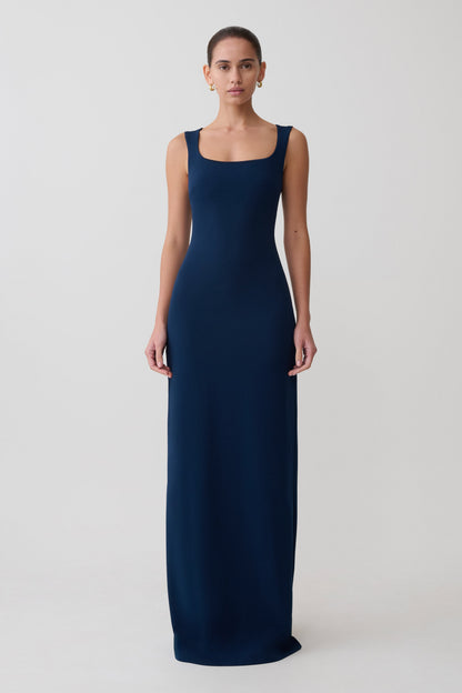 Rhea Detachable Cape Jersey Maxi Dress - Navy