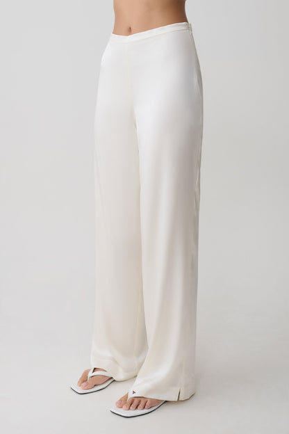 Kayla Silk Blend Straight Leg Pants - Ivory