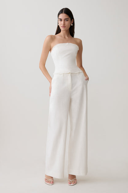 Brielle Straight Leg Linen Pant - White