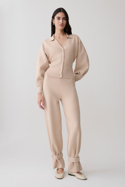 Blaine Knit Cuffed Wide Leg Pants - Oat Marle