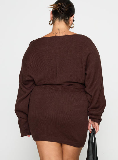 Bellamie Long Sleeve Mini Dress Chocolate Curve