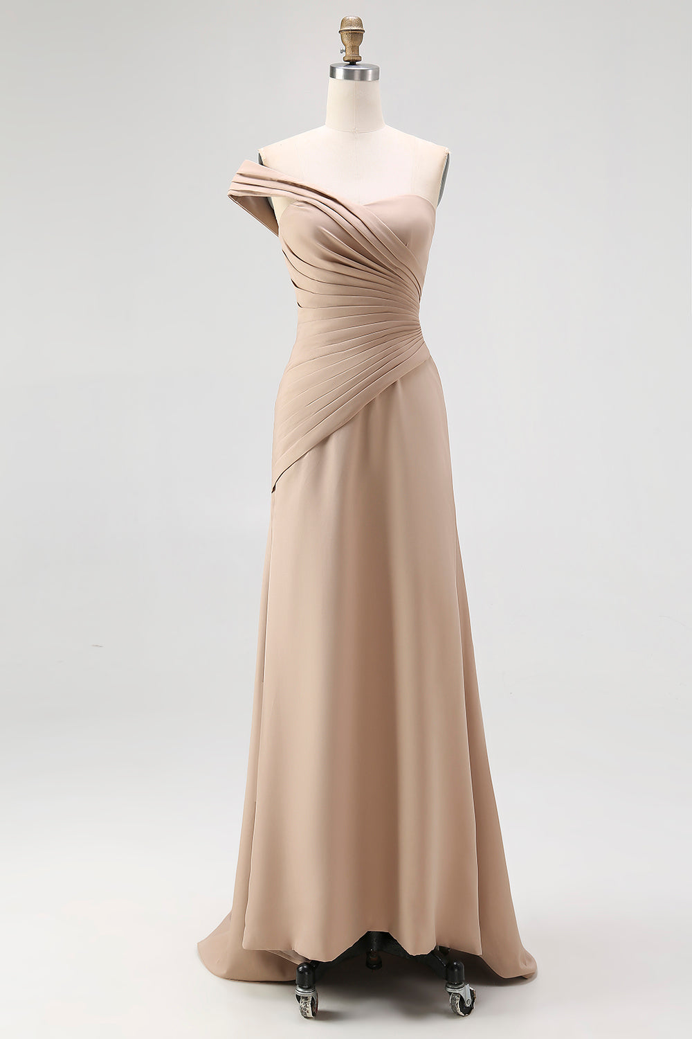 Plus Size Light Khaki Jersey Sheath One Shoulder Pleated Long Gala Dress