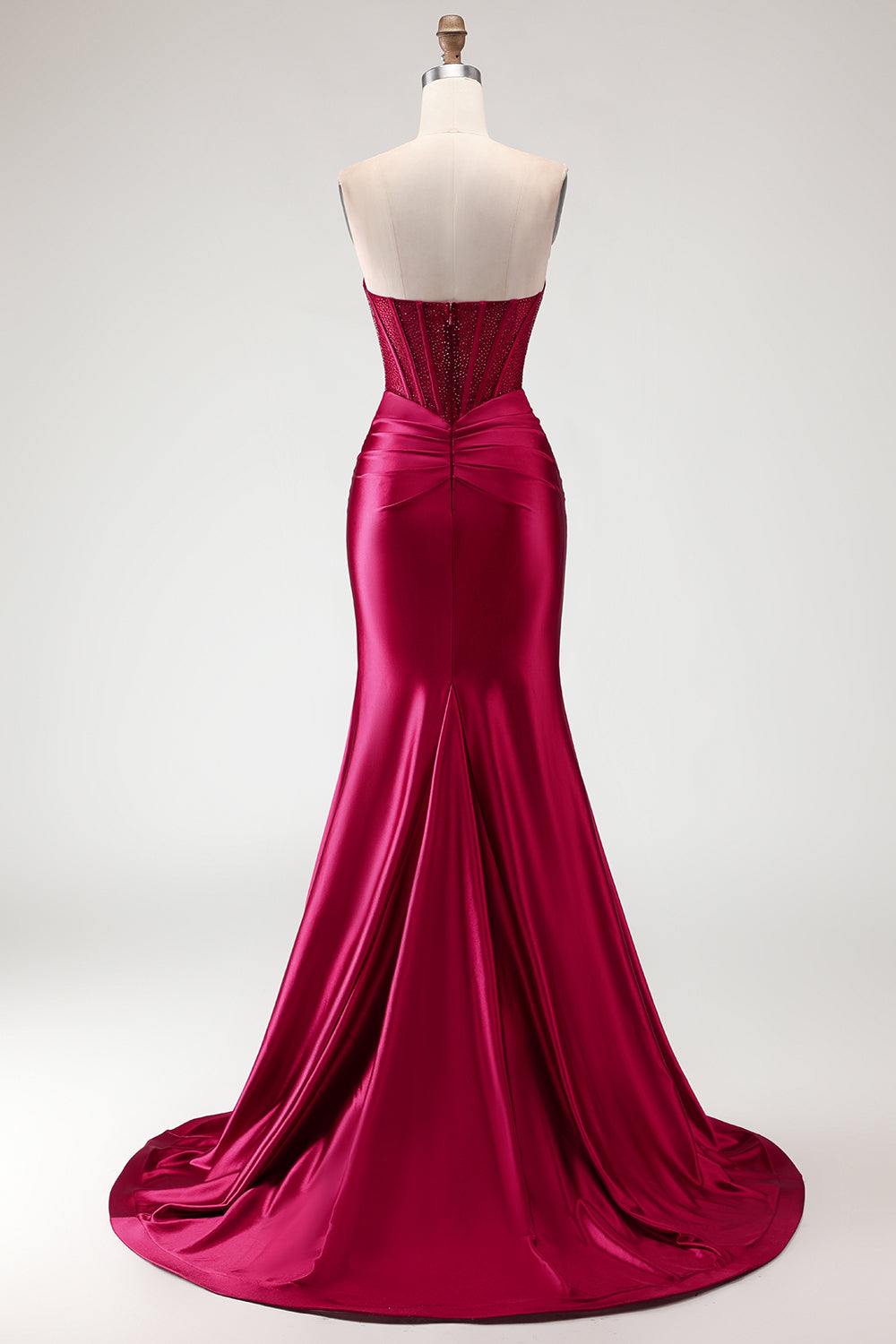 Sparkly Fuchsia Plus Size Mermaid Strapless Long Corset Prom Dress with Slit