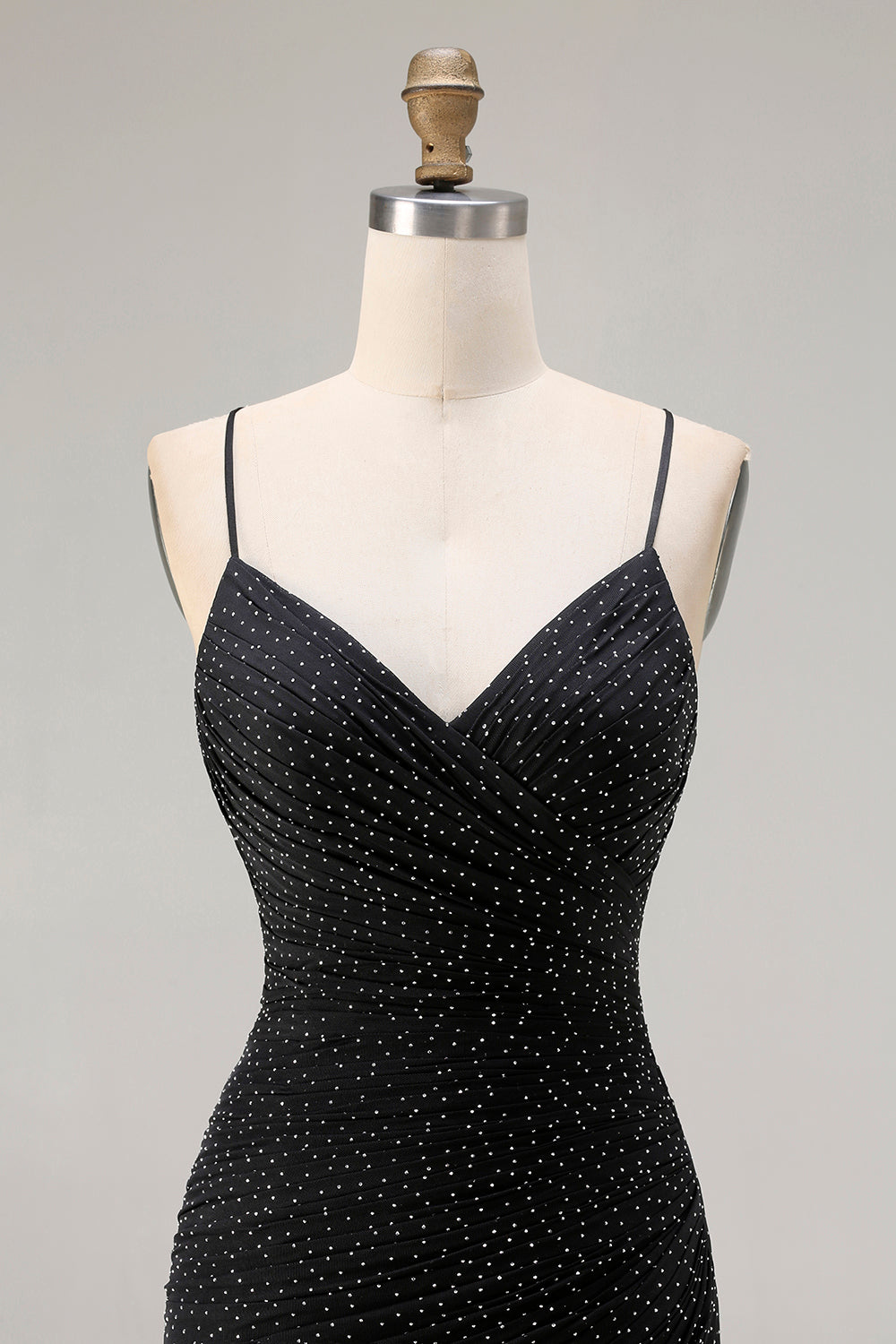 Black Polka Dots Mermaid Criss Cross Back Long Prom Dress with Slit