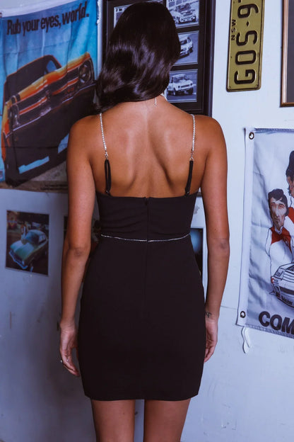 Isom Diamante Strap Mini Dress Black