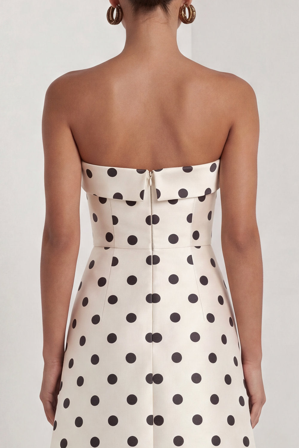 Strapless Black and White Polka Dots Long A Line Formal Dress with Slit