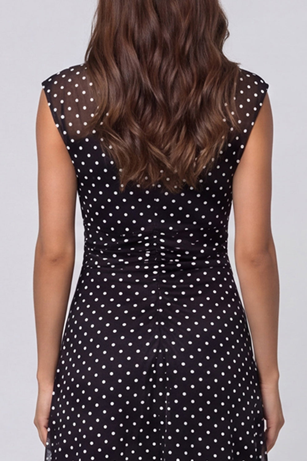 Black and White Polka Dots V-Neck Long A Line Work Dress