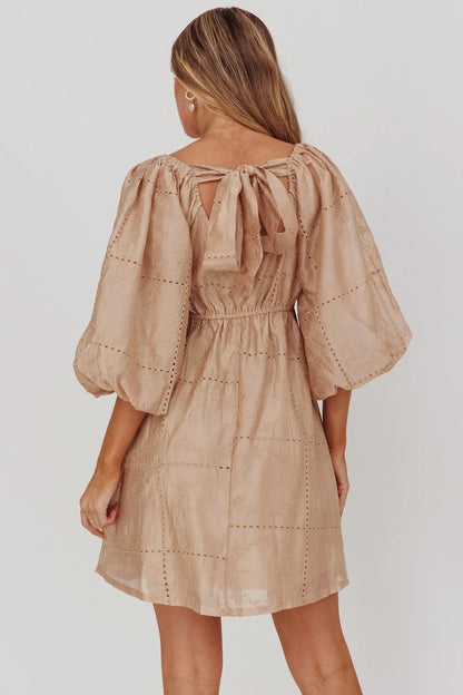 Summerlin Puff Sleeve Eyelet Mini Dress Beige