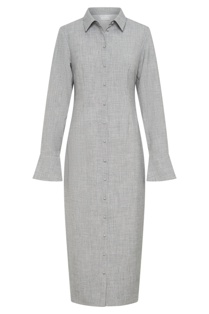 Dorian Fitted Shirt Midi Dress - Charcoal Marle