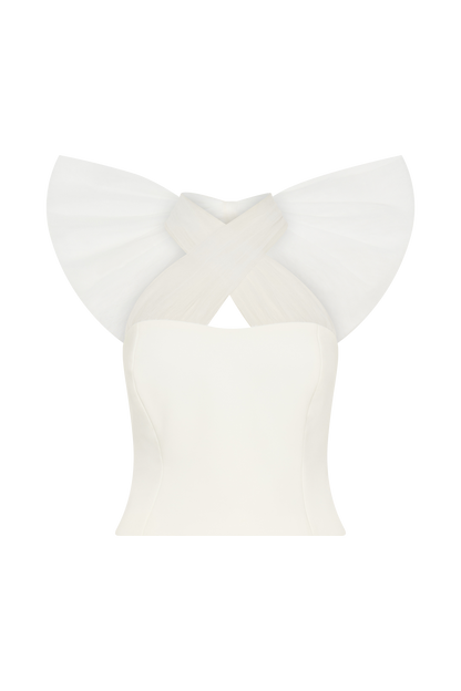 Maryam Tulle Bow Top - White