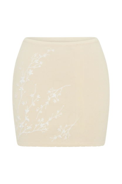 Monroe Embroidered Knit Mini Skirt - Cream And Ivory