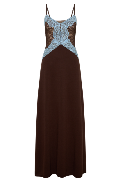 Bray Knit & Lace Maxi Dress - Chocolate/Blue